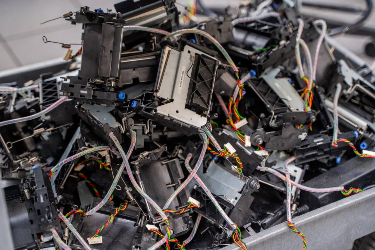 e-waste bin of retail equipment awaiting compliant IT asset disposal
