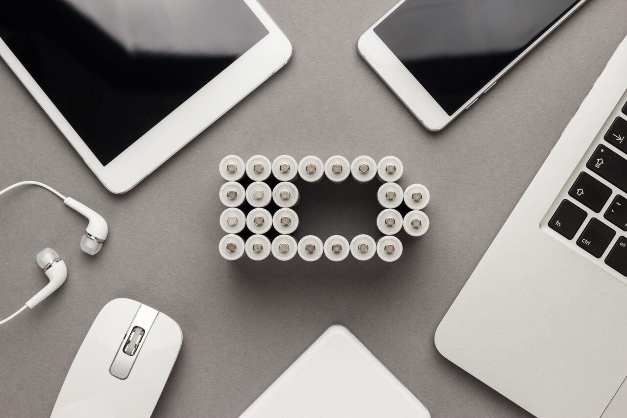 mobile devices with low battery imagery at center